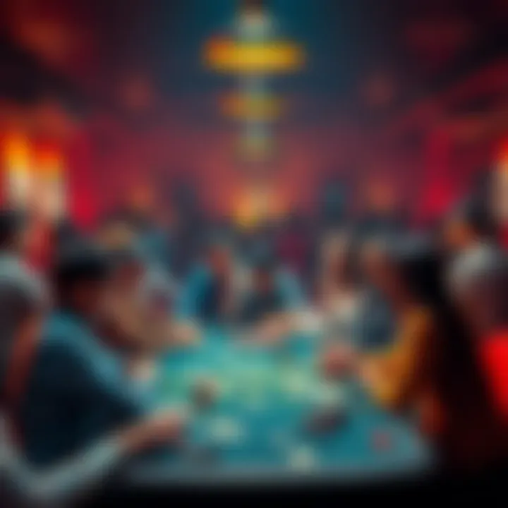 People gathered around a table playing games at night, with excitement and cash visible.