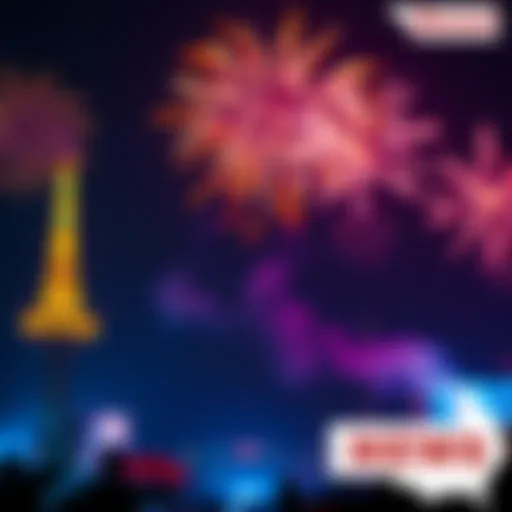 A vibrant night scene with fireworks lighting up the sky, hinting at exciting events ahead.