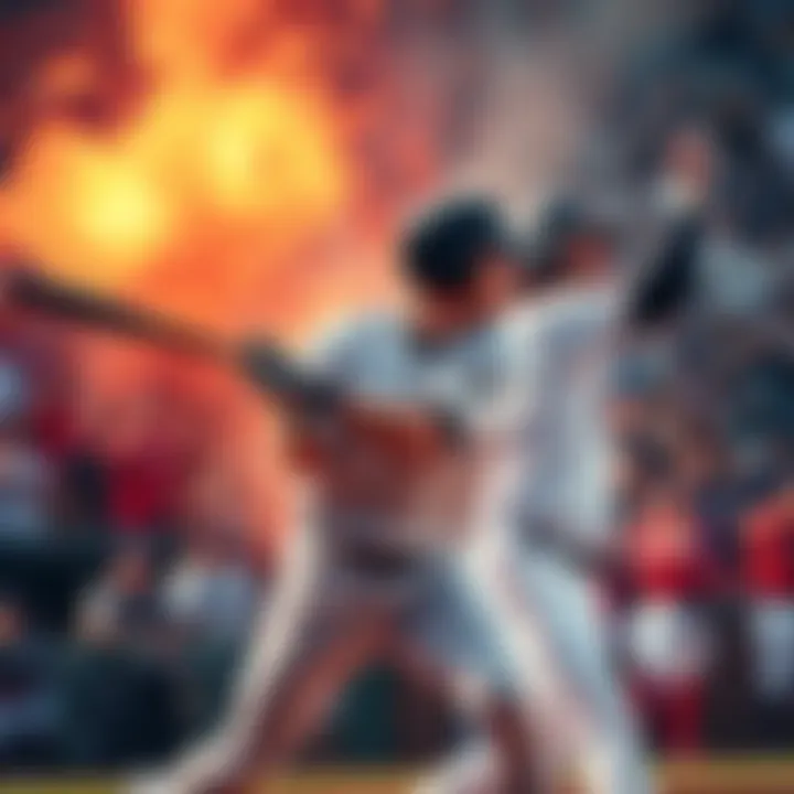 Baseball players in action during a high-scoring inning between NY and Sox, with fans cheering in the background
