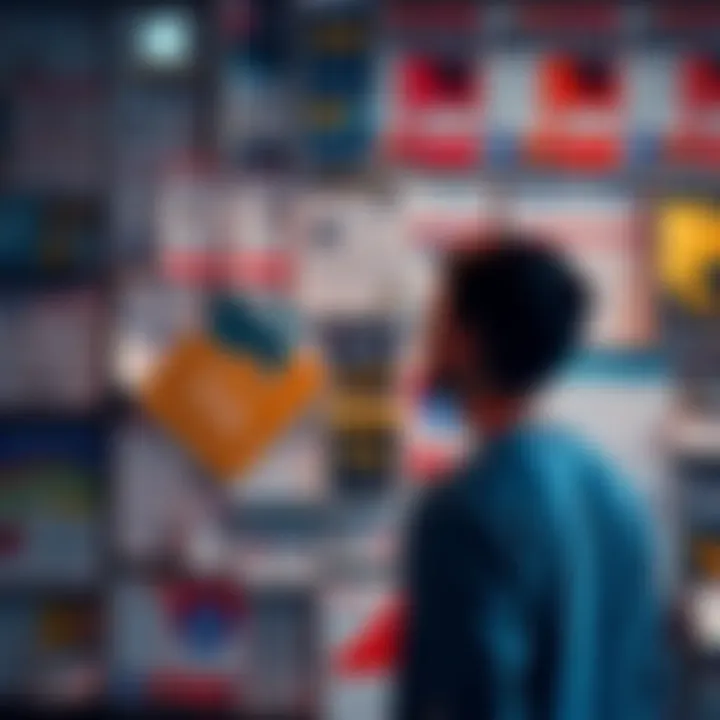 A person looking at a bulletin board filled with old prize codes and posters, considering how to claim them.
