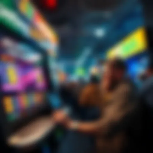 One Dollar Betting Change A person placing a bet of one dollar at a betting kiosk with excitement