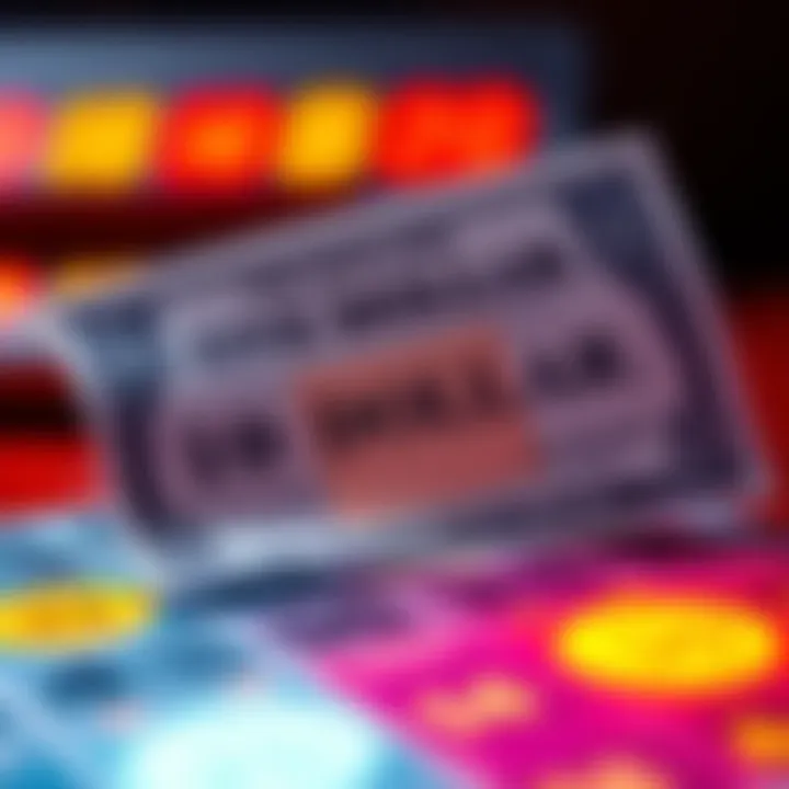 A close-up of a one dollar scratch-off lottery ticket showing colorful graphics and a scratchable area revealing potential winnings.