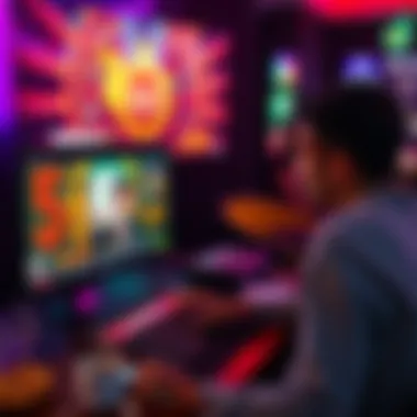 A player enjoying various online casino games without identity verification, with a computer displaying Monopoly Big Baller and bonus offers from Rainbet.