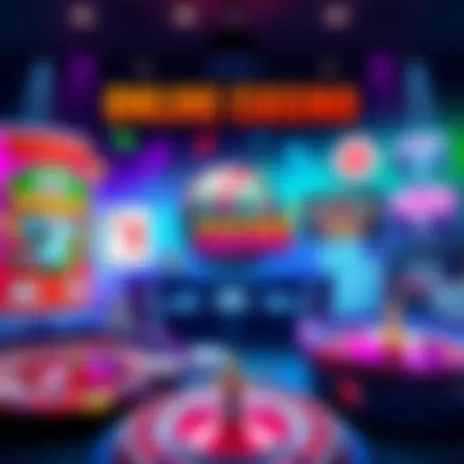 A colorful display of various casino games like slots, poker, and roulette, inviting people to choose their favorites for an online casino.