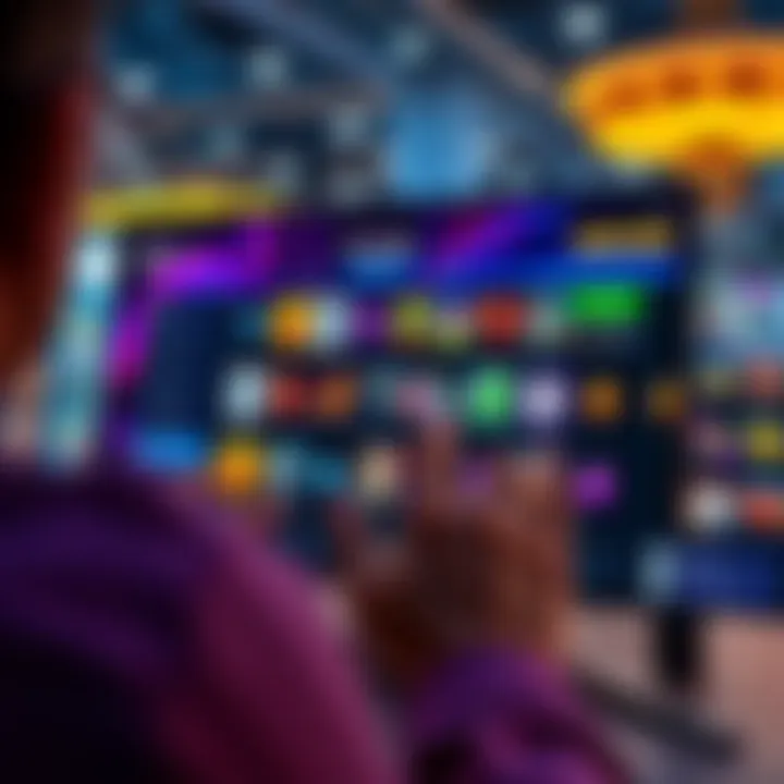 Online Casino Games A person exploring an online casino website with colorful game graphics on the screen.