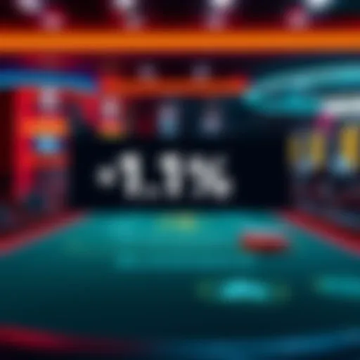 A vibrant online casino interface showing blackjack tables and a 1% bonus banner