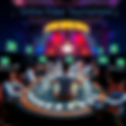 A large online poker tournament showcasing many players at their virtual tables, focused on strategy and competitive spirit.