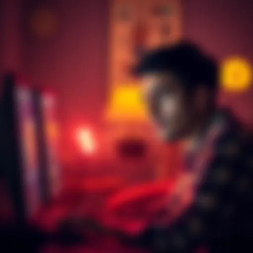 A person looking worried while browsing a computer, realizing they might be a victim of an online scam