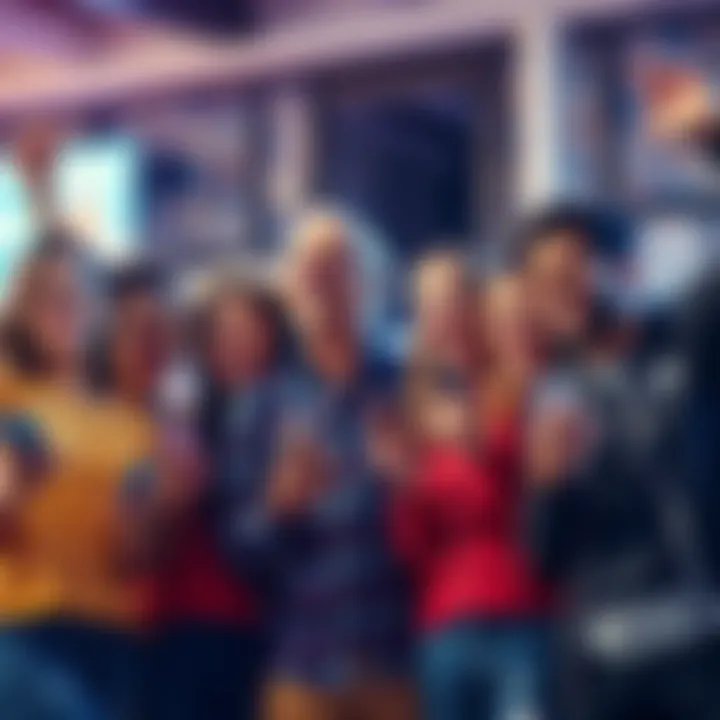 A group of friends celebrating their online betting wins, sharing tips and promotions together, with cheerful expressions and phones in hand.