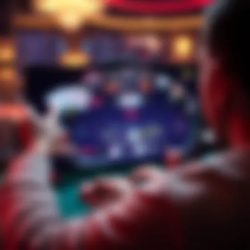 A player enjoying an online blackjack game with cards and chips visible on the screen.