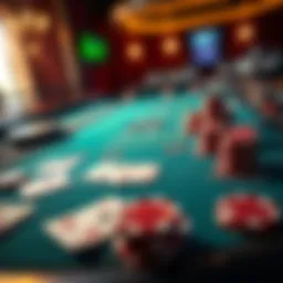 A close view of an online blackjack table with cards and chips, highlighting the house edge in the game.