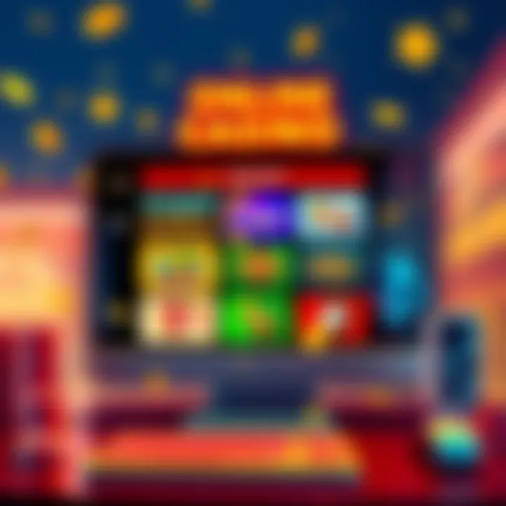 Illustration of a computer screen displaying various online casino bonus offers