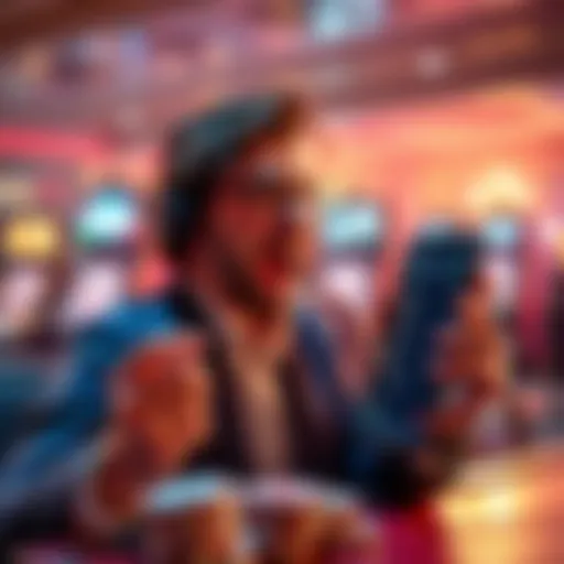 A person celebrating a casino win while looking at a mobile device showing cash withdrawal options