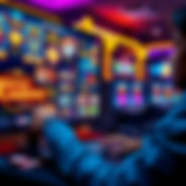 A player enjoying various online casino games on a computer screen, focusing on Lonestar Casino with vibrant graphics and colorful chips.