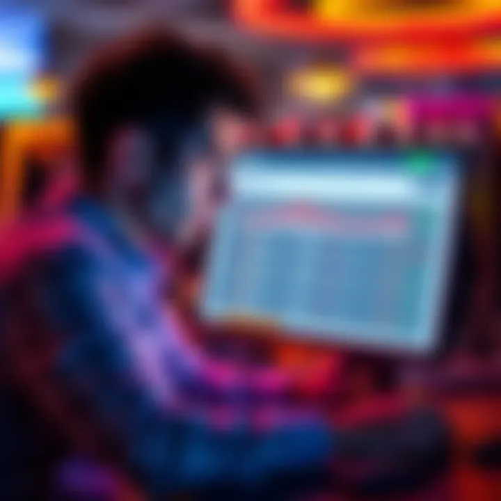 Online casino player reflecting on losses A person sitting at a computer, looking stressed while reviewing their online gambling account, showing a significant drop in earnings from a previous high.