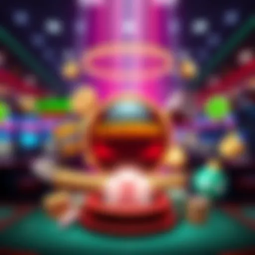 A vibrant graphic showcasing popular online casino logos like Casino Betty, Draft Kings, and Fanduel, with symbols of bonuses and free spins, set against a digital backdrop of a casino environment.