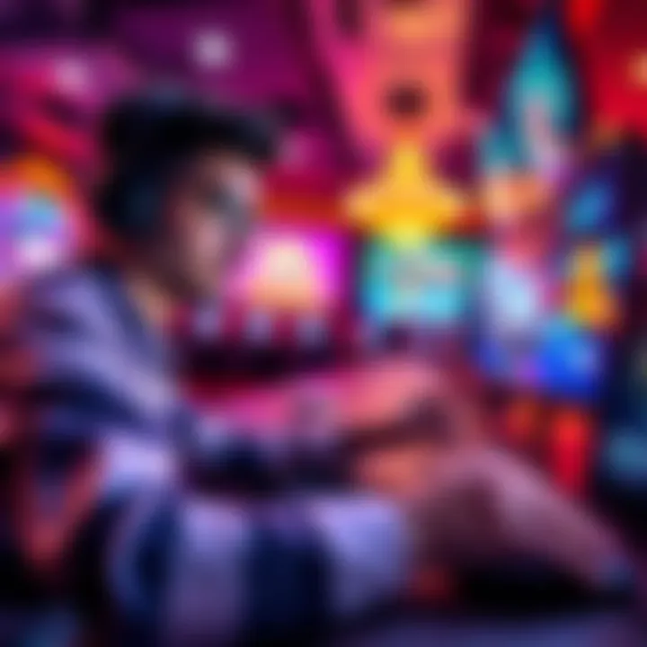 Online Casino Recommendations A beginner exploring options in an online casino setting with game graphics and vibrant colors