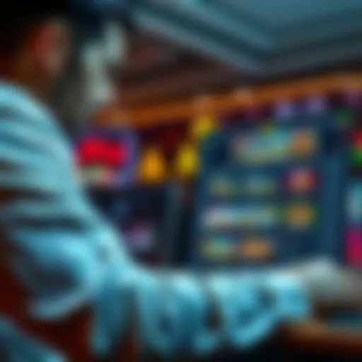A person studying a laptop with casino games and bonus offers displayed, while checking withdrawal rules and verification processes.