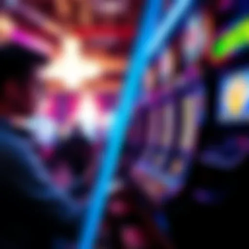 A split image showing a person playing on an online casino app on a smartphone and another person using a physical slot machine in a casino.