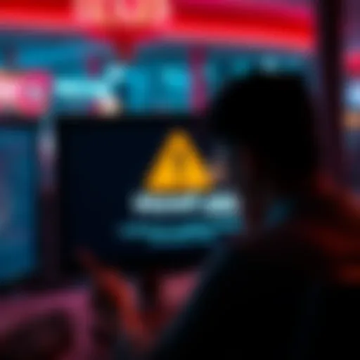 A concerned person looking at a computer screen displaying Howl.gg with a warning sign