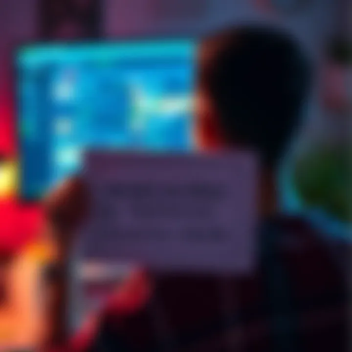 A person holding a sign asking for money with a computer in the background showing online forums