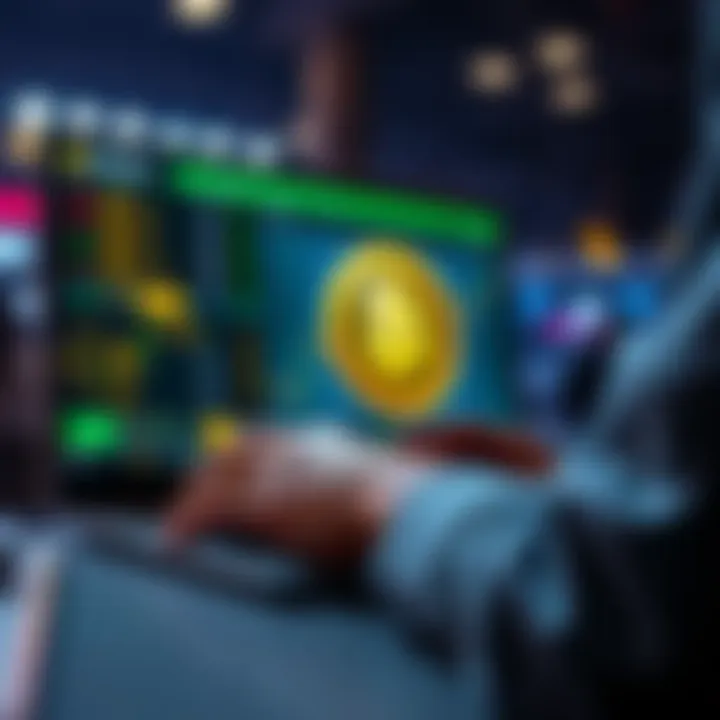 A person creating an online betting account using cryptocurrency on a laptop, with focus on the screen showing cryptocurrency symbols.