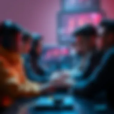 A group of players debating about racism in online games, showing diverse characters and a tense atmosphere.