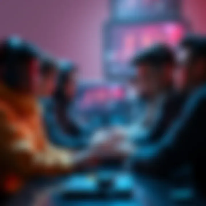 A group of players debating about racism in online games, showing diverse characters and a tense atmosphere.