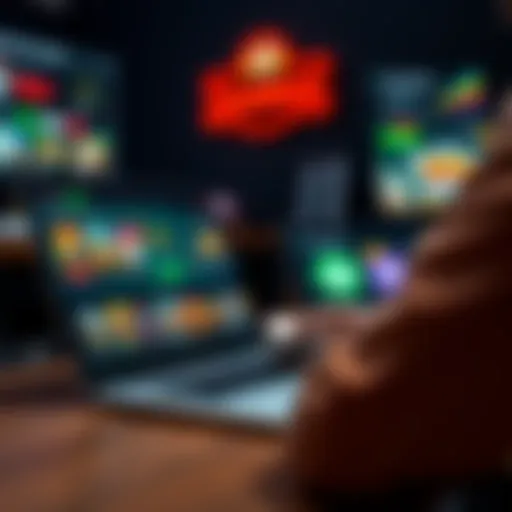 A person exploring online gaming sites on a laptop, showcasing various game icons and easy deposit options, representing alternatives to traditional gaming sites.