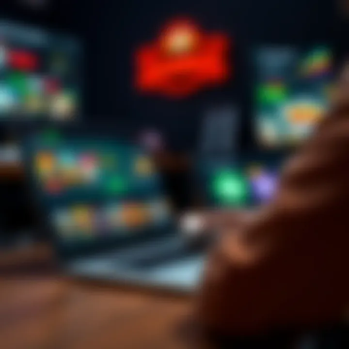 A person exploring online gaming sites on a laptop, showcasing various game icons and easy deposit options, representing alternatives to traditional gaming sites.