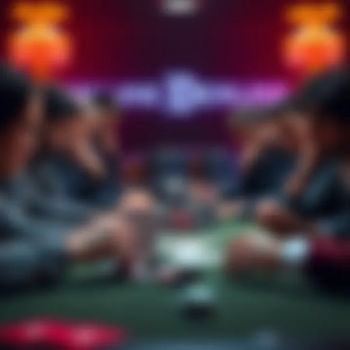 A group of poker players looking disappointed at a table with cards and chips, symbolizing the decline of online poker after Black Friday.