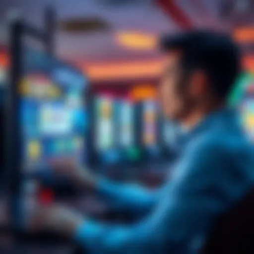 Online slot game selection A player looking at various online slot machine games on a computer screen