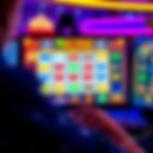 Slots on a computer screen A person playing online slots on a computer, showcasing vibrant game graphics and colorful symbols.