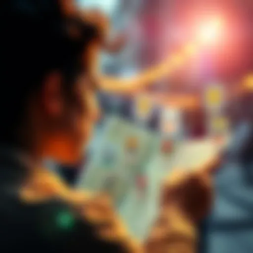 A person looking at a map with various activity icons around them, brainstorming options for things to do.