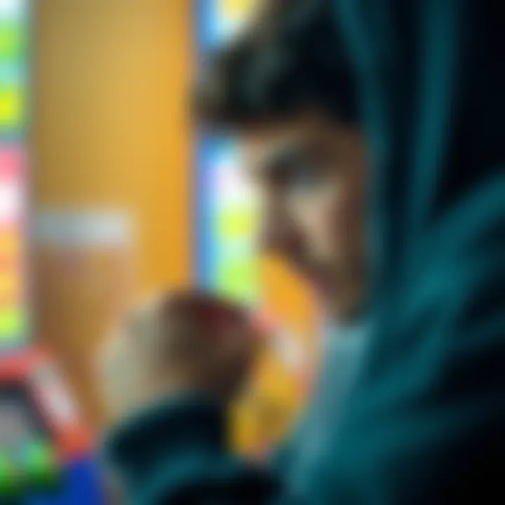 A close-up of a player checking a small winning ticket at an Oregon game, looking surprised and curious about the prize amount.