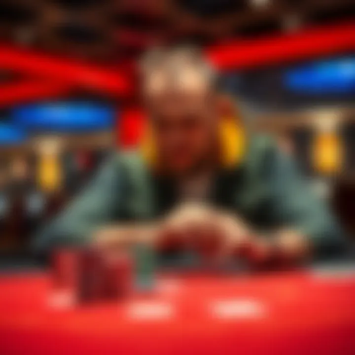 Ossi Ketola, also known as 'Monarch', focused on his poker hand at a casino table with chips stacked in front of him