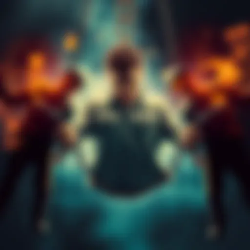 A person breaking free from chains labeled with negative thoughts, symbolizing the shift from victim mindset to empowerment.