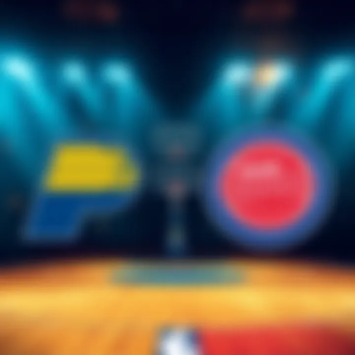 A basketball court with team logos of the Pacers and Pistons, showing a graphic comparison of their performance and finances this season.