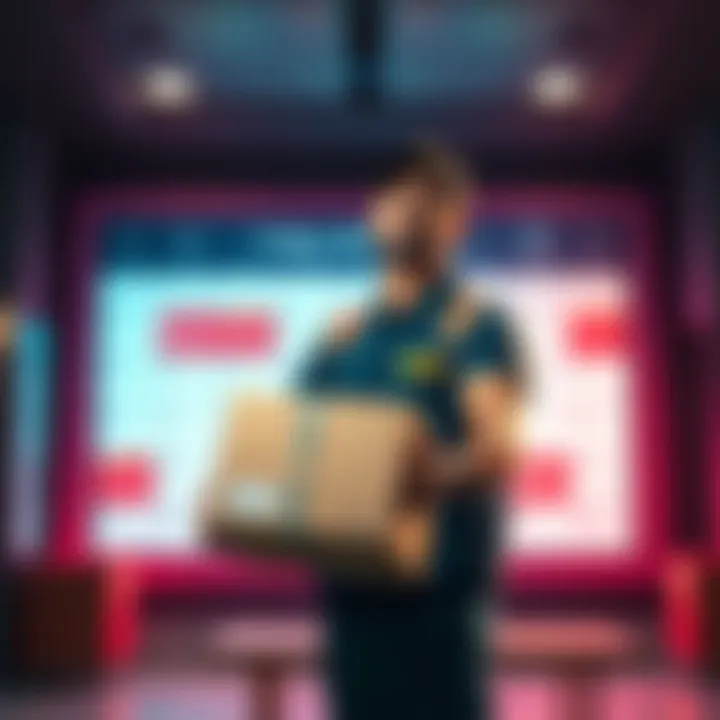 Package Delivery A delivery person holding a package with a calendar in the background indicating today's date.