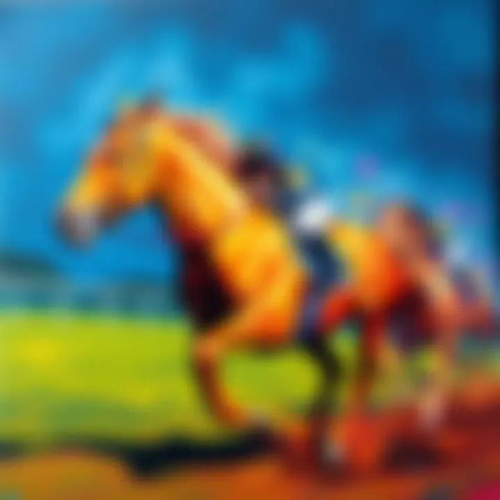 A finished acrylic painting of the racehorse Sea the Stars showcasing its powerful form and energy during a race.