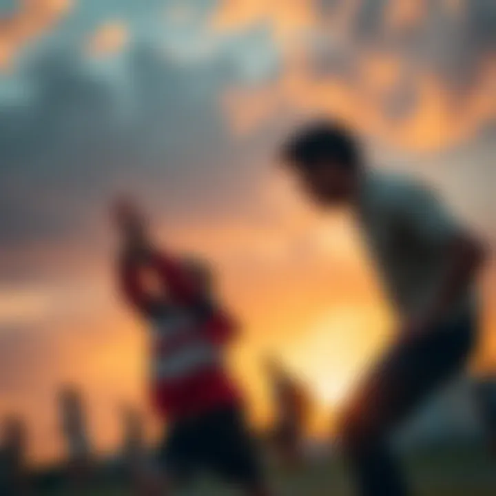 A humorous scene showing a parent guiding a child with exaggerated gestures, symbolizing their influence on behavior and values.