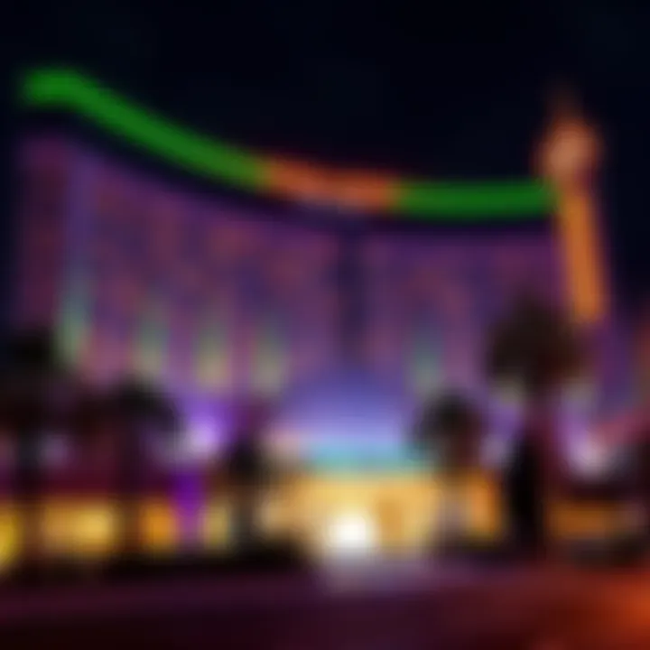 Exterior view of Park MGM hotel showcasing bright lights, highlighting new $15 nightly fee for guests