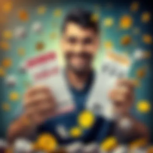 A person holding a parlay bet slip and a lottery ticket with a hopeful expression, surrounded by symbols of luck like dice and dollar signs.