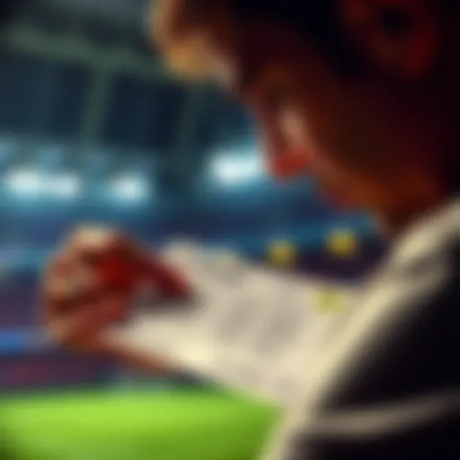 A person looking at a betting slip with multiple bets marked, considering the risks of withdrawing winnings from parlays.