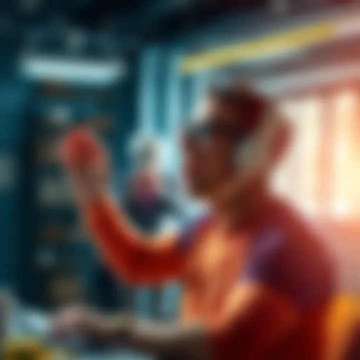 A person actively engaged in their job, showing excitement and energy, surrounded by a bright and motivating environment.