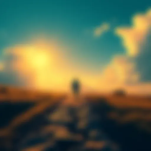 A person standing at a crossroads, looking hopeful towards a bright and prosperous future.