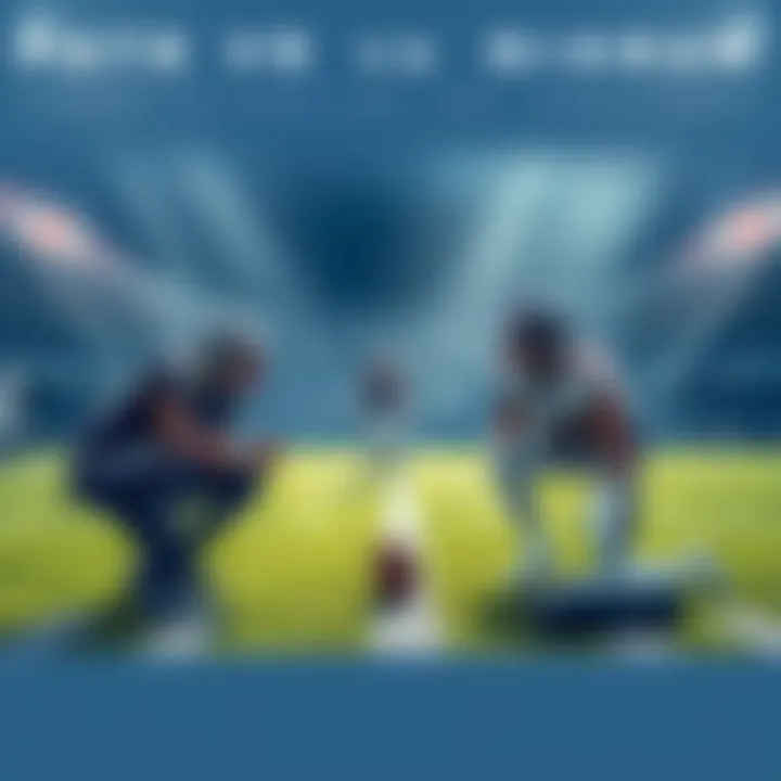 A football game scene with Patriots and Giants players on the field, analyzing strategies for the matchup.