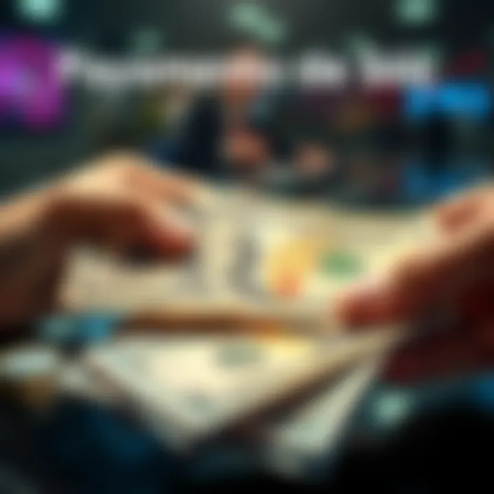 A visual representation of a $6,000 payment transaction with cash and banknotes