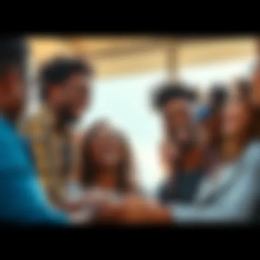 A group of diverse people openly discussing their dreams and ambitions, showing excitement and encouragement for pursuing new opportunities on a bright Sunday