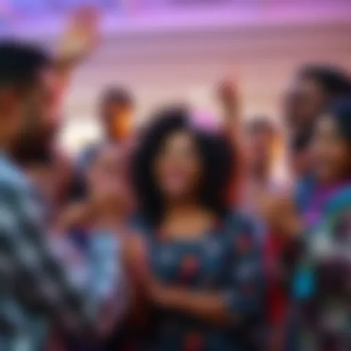 A group of diverse people sharing stories and celebrating their personal victories together